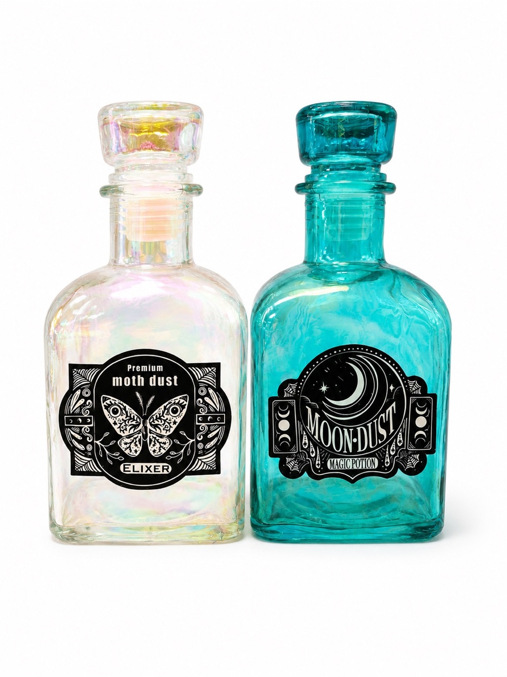 Glass Body Potion Bottles - Teal and Iridescent